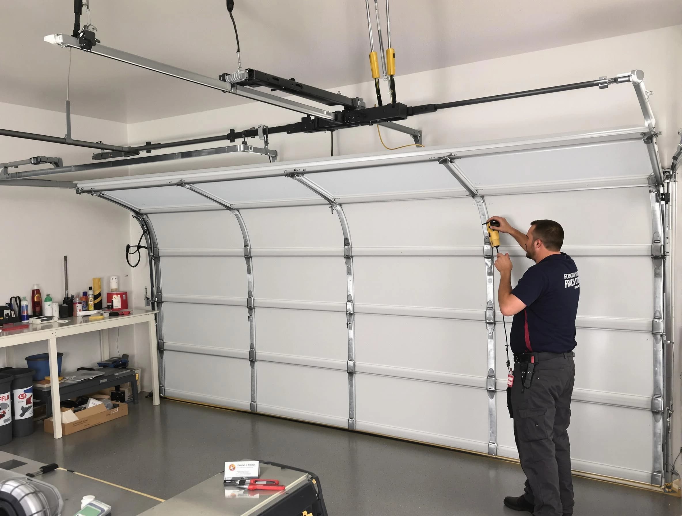 Meridian Garage Door Repair certified technician performing overhead door system repair in Meridian