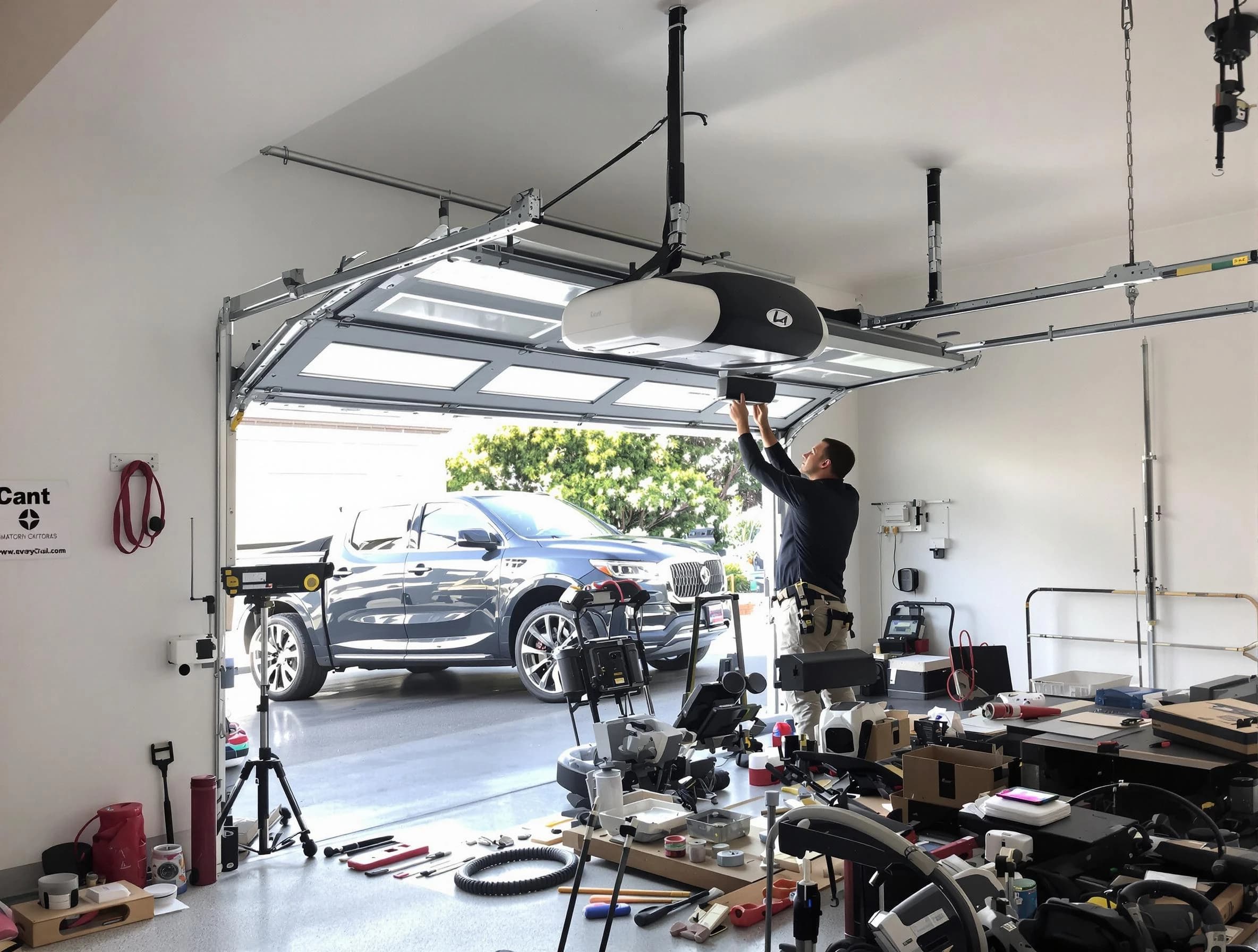 Meridian Garage Door Repair specialist installing smart garage door opener system in Meridian home