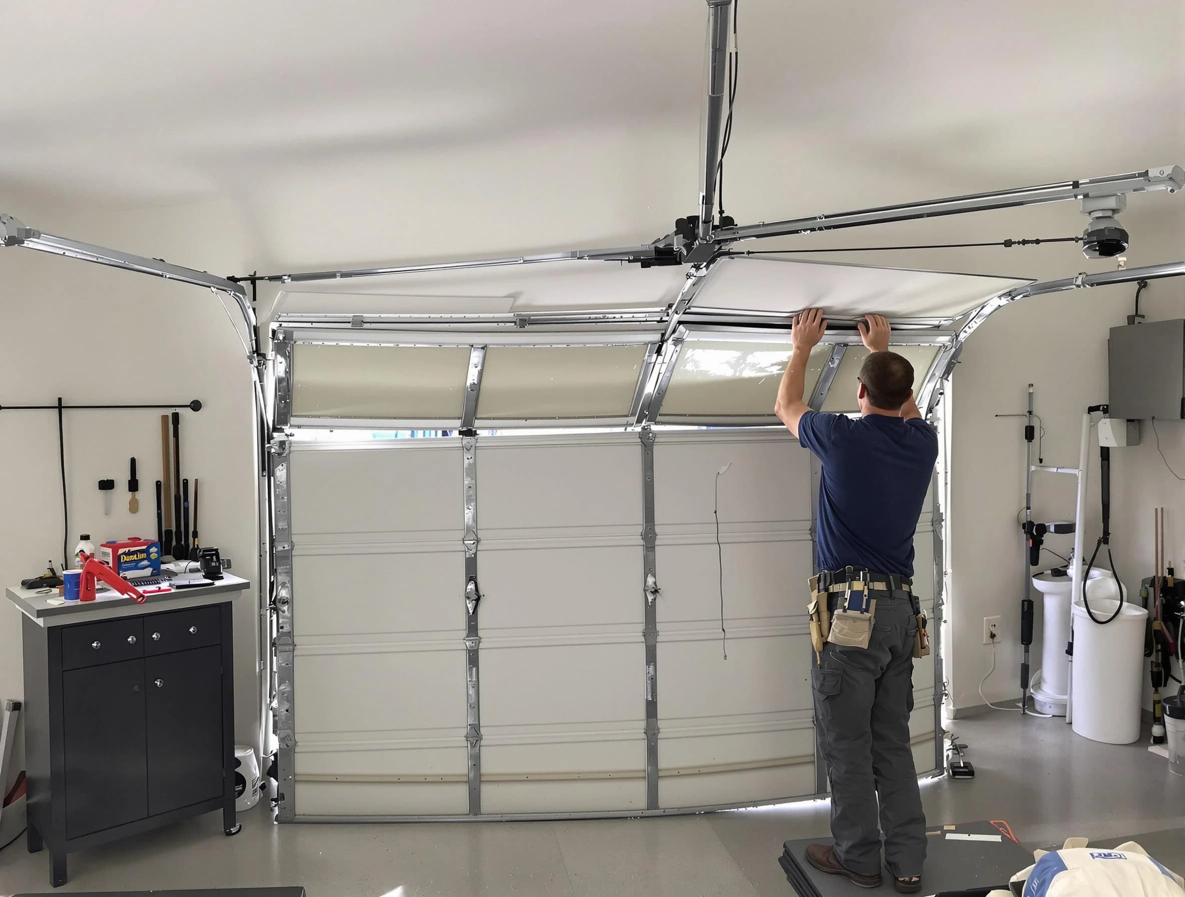 Meridian Garage Door Repair specialist performing precise section replacement on Meridian garage door