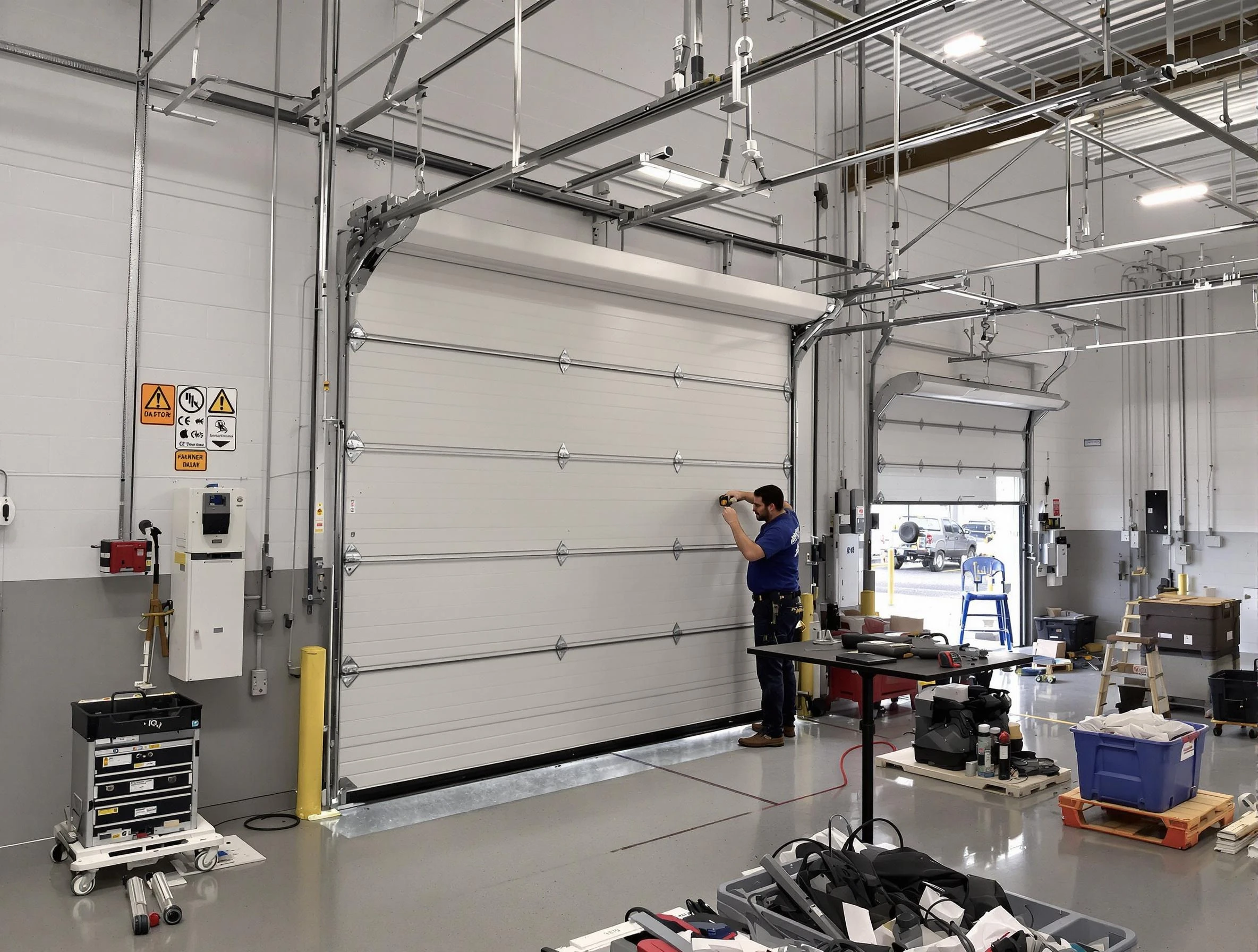Commercial garage door repair being performed by Meridian Garage Door Repair expert in Meridian