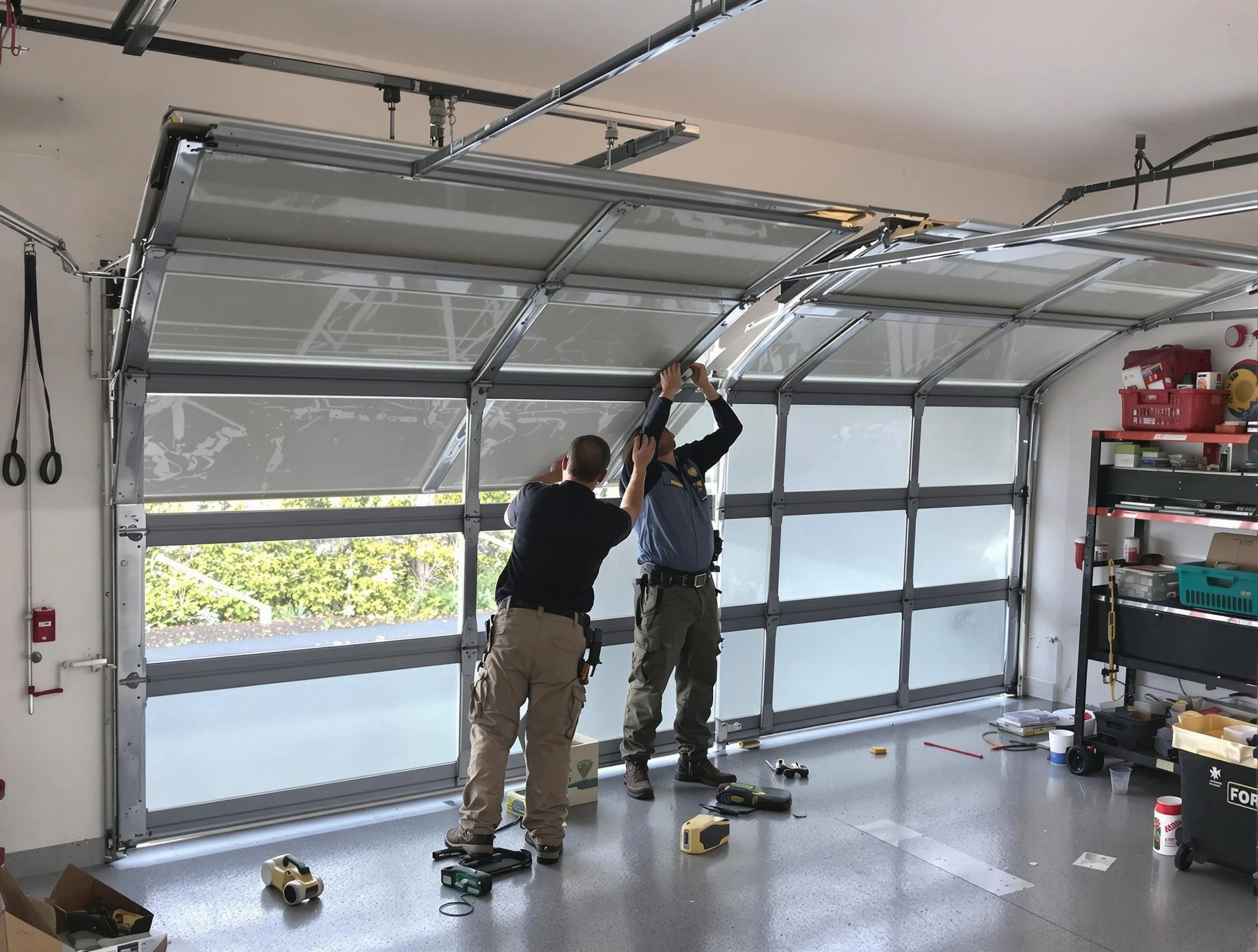 Meridian Garage Door Repair expert performing precise panel replacement on Meridian garage door
