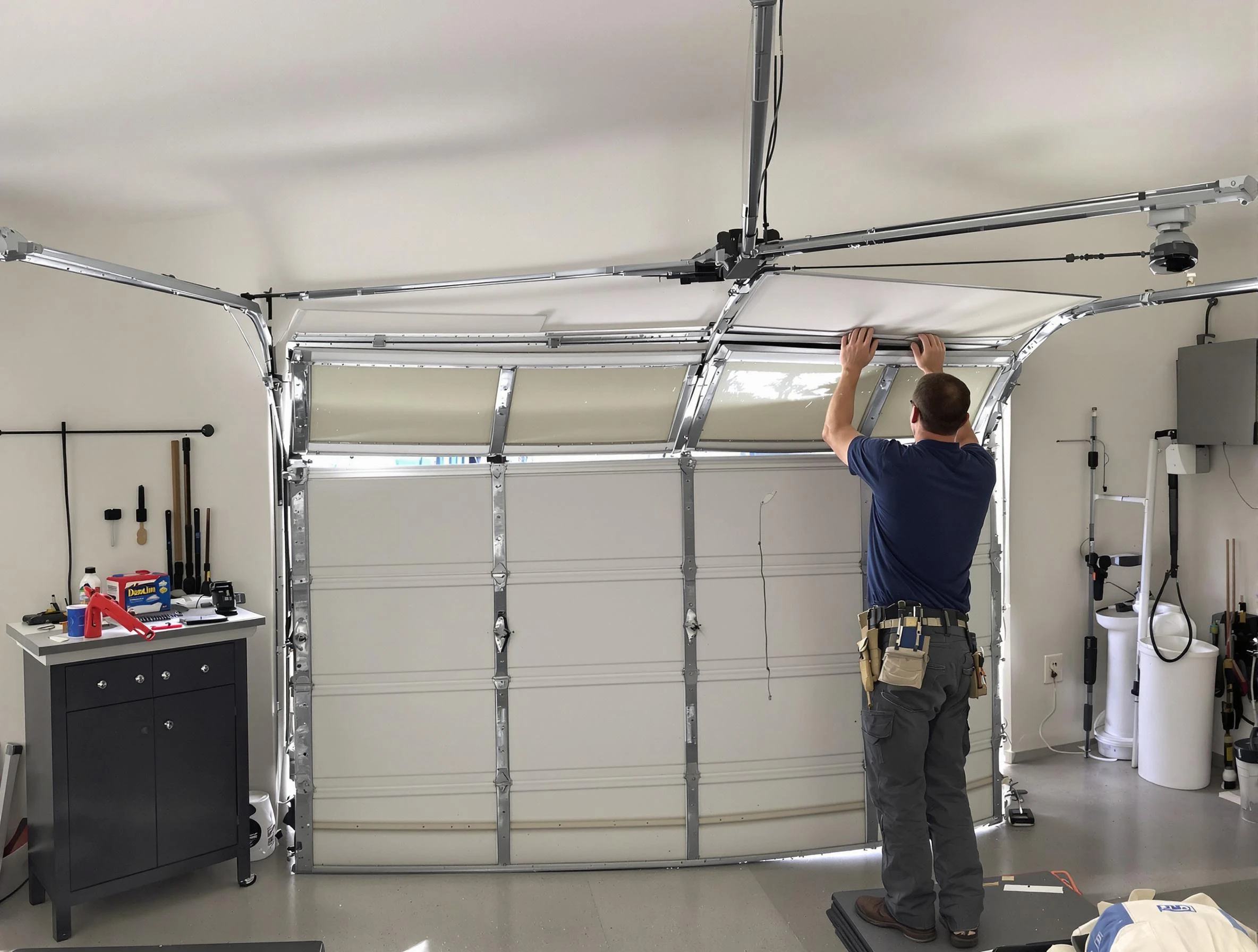 Meridian Garage Door Repair specialist performing precise section replacement on Meridian garage door