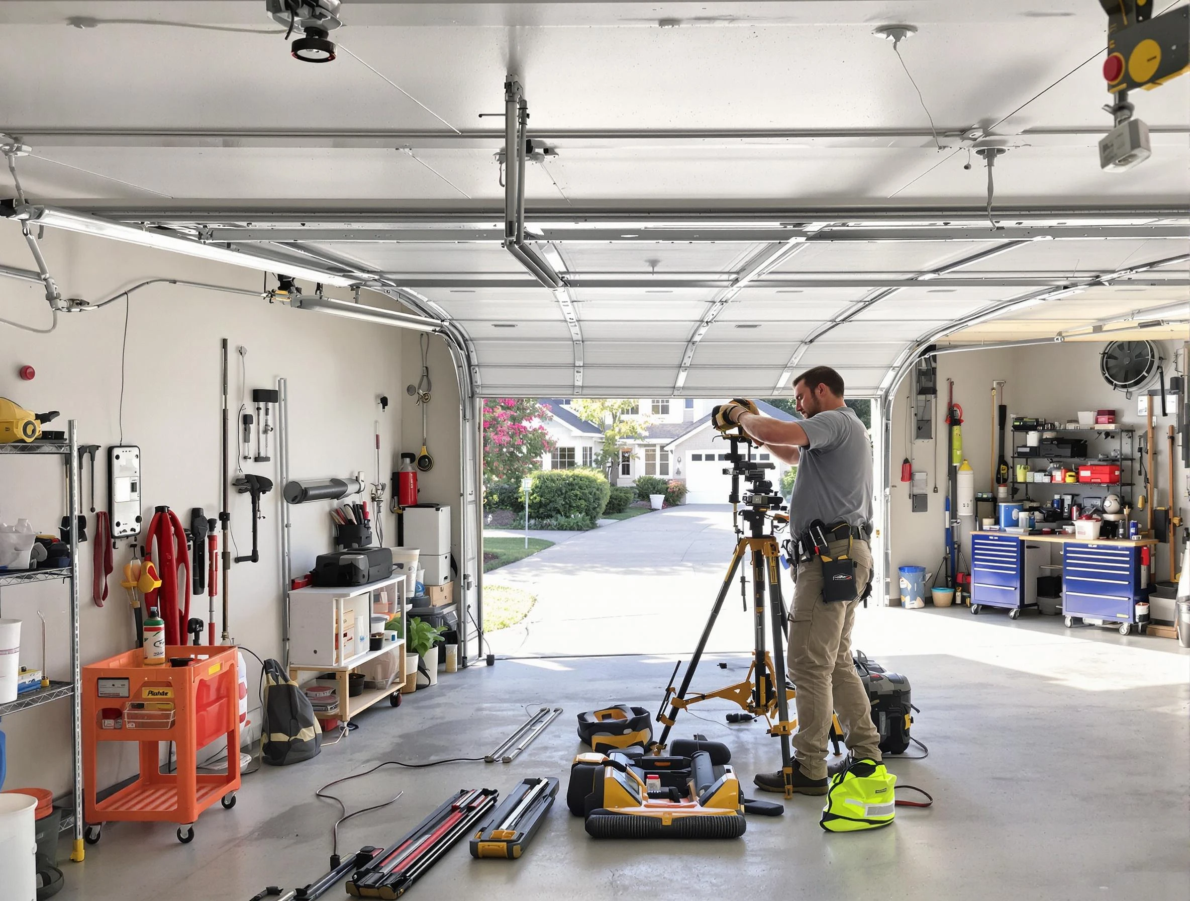 Meridian Garage Door Repair specialist performing laser-guided track alignment in Meridian